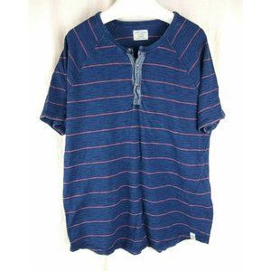 Mens Lucky Brand size L blue striped Henley style